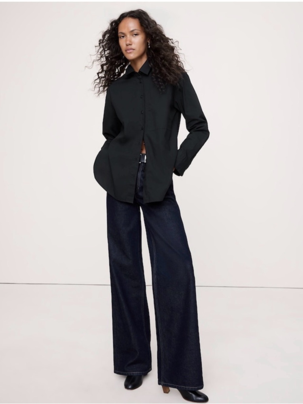 NWT Banana Republic The Oversized Shirt In Black Cotton Poplin Sz XL (#709273)